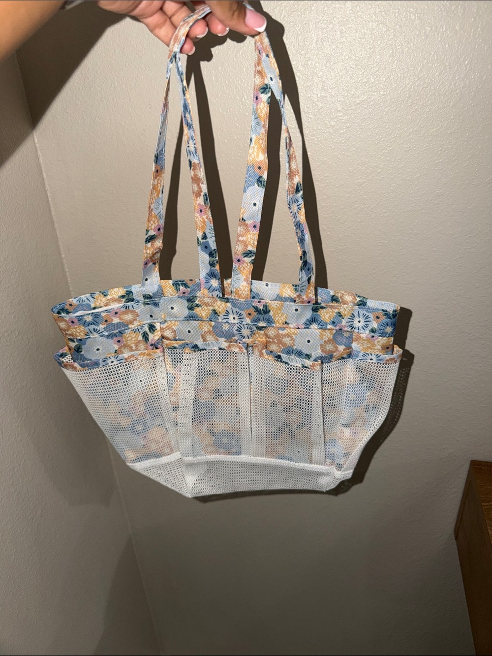 Floral Mesh Beach Tote Bag - White and Pastel Floral